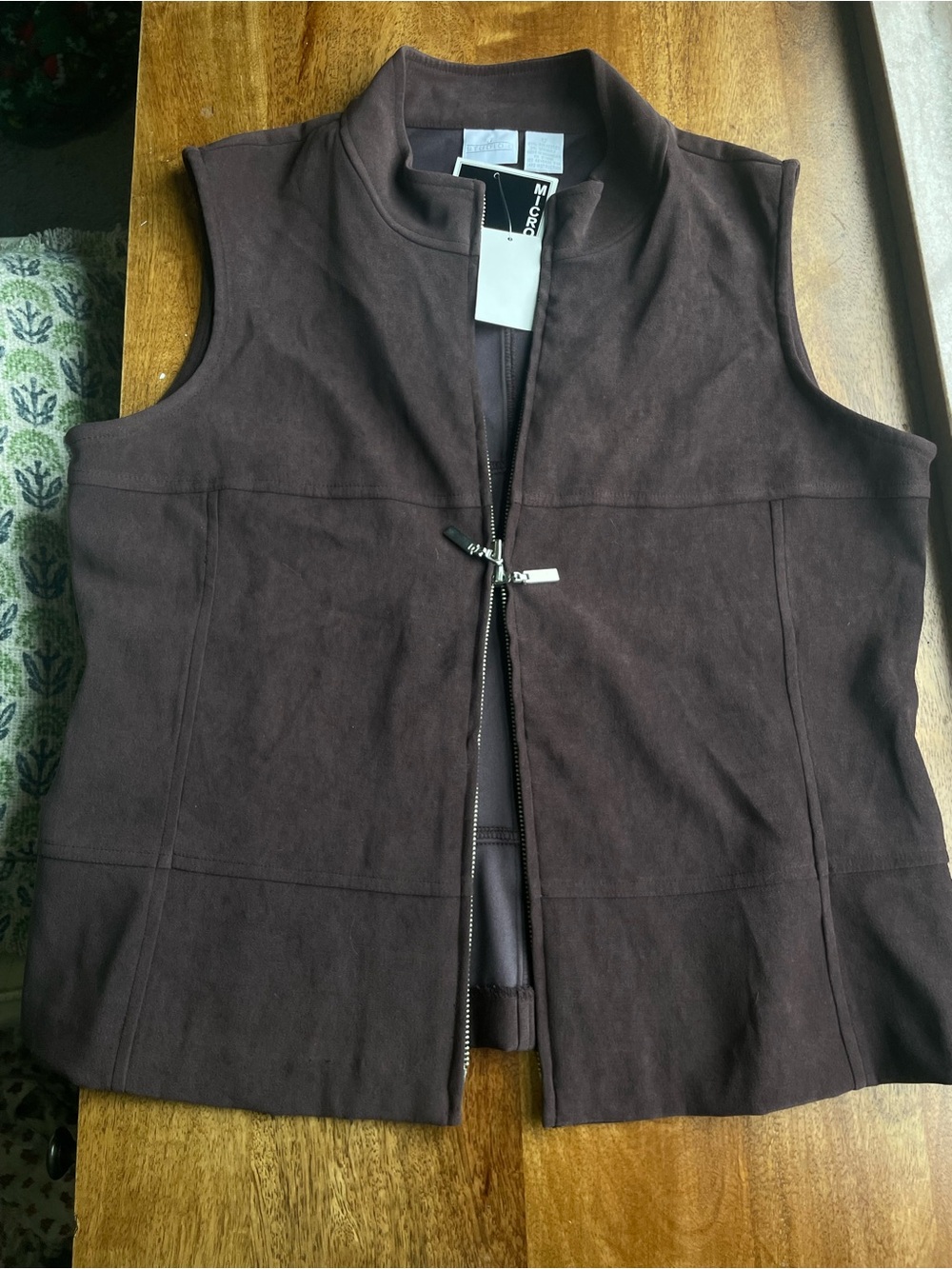 Dark Brown Sleeveless Zip-Front Moto Vest for Fall - Picture 3 of 5